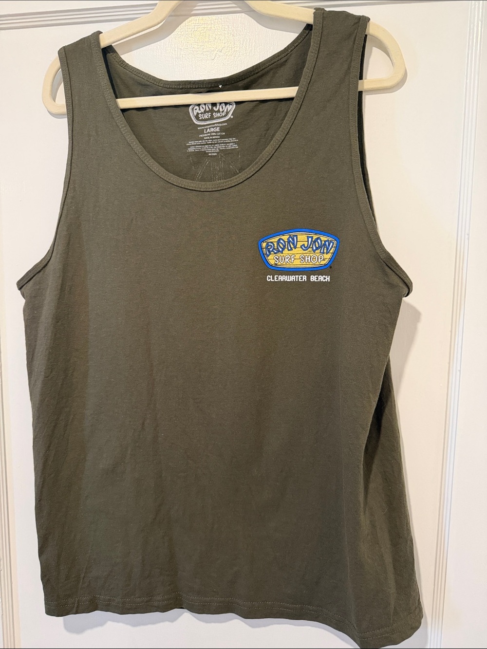 Ron Jon Olive Green Tank Top Clearwater Beach - 100% cotton